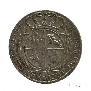 0636 Zbiory numizmatyczne St. Kadyiego; August III Sas (1776); talar koronny– rewers