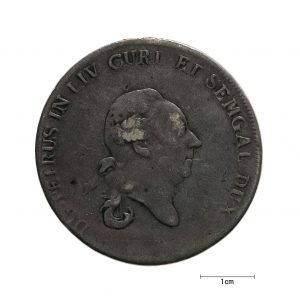 1001 Zbiory numizmatyczne St. Kadyiego; Jan Ernest Biron, Księstwo Kurlandzkie (1780); talar kurlandzki- awers