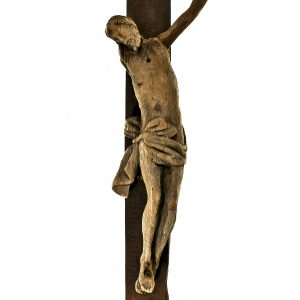 133 Etnografia - Chrystus ukrzyżowany, XIX w., wys. krzyża 34 cm, wys. postaci 29 cm, szer. krzyża 22 cm, szer. postaci 13 cm