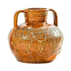 153 Etnografia - naczynie gliniane, Józef Olszewski, Jodłowa, sprzed 1939 r., wys. 18,5 cm, śr. dna - 13 cm, śr. otworu  -8,3 cm -min