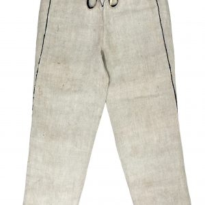 1772 Etnografia - Spodnie łemkowskie męskie, Olchowiec, sprzed 1939 r., płótno lniane, lapmasy z granatowego sukna, dł. 111 cm