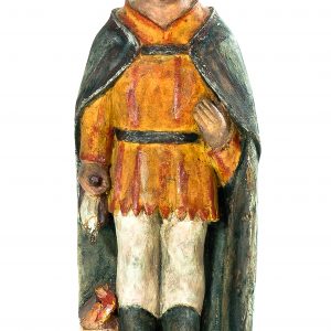 2165 Etnografia - Św. Florian, rzeźba drewniana, barwnie polichromowana, pochodzenie nieznane, wys. 24,7 cm, szer. 9 cm, gł. 7,3 cm