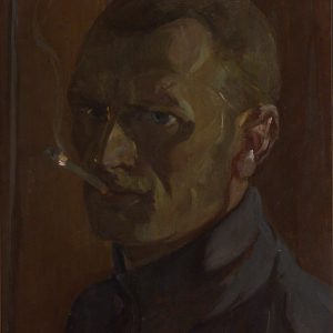 2242 AH autor Ignacy Pinkas, Autoportret w mindurze legionisty, 1914-18, olej dykta, 44x28