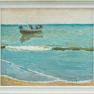 2341 AH autor Ignacy Pinkas, Rybacy na pełnym morzu, 1933, olej dykta, 60x50, fot. MSz