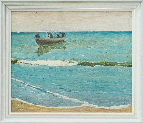 2341 AH autor Ignacy Pinkas, Rybacy na pełnym morzu, 1933, olej dykta, 60x50, fot. MSz
