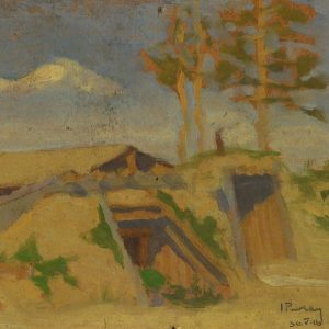 2384 AH autor Ignacy Pinkas, Ziemianki nad Styrem, 1916, olej płótno, 25x16, fot