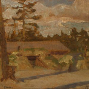 2386 AH autor Ignacy Pinkas, Okopy artylerii nad Styrem, 1916, olej dykta, 34x25, fot