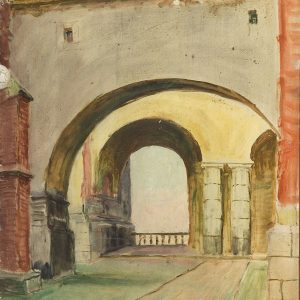 2397 AH autor Ignacy Pinkas Podworczyk Batorego, 1934, olej dykta, 50x40, fot