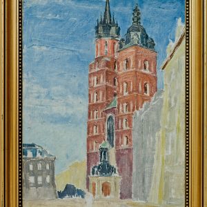 2403 AH autor Ignacy Pinkas, Kościół Mariaki Kraków, lata 30-te, olej dykta, 69x45, fot. MSz