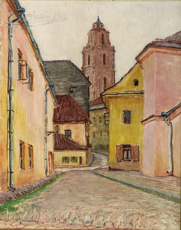 2406 AH autor Ignacy Pinkas, Uliczka w Wilnie, 1928, olej dykta, 43x34, fot