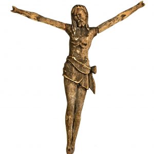 2450 Etnografia - Chrystus ukrzyżowany, przedstawienie znalezione w parku pałacowym w Dukli, 1945 r., wys. 35 cm, szer. 31,5 cm -min
