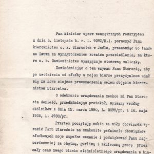 2520 AHSiD – Nominacja Michała Rawskiego na starostę jasielskiego, 1906 r.