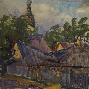 2765 AH autor Ignacy Pinkas, Cerkiew w Trokach, 1919, olej tektura, 31x24, fot