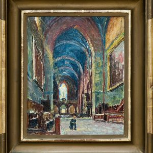 2766 AH autor Ignacy Pinkas, Wnętrze kościołą Franciszkanów w Krakowie, 1932, olej dykta, 27x22, fot. MSz