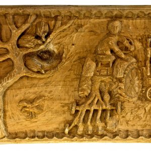 2929 Etnografia - Orka traktorem, płaskorzeźba, Karol Brej, Jasło, 2001 r., wys. 33 cm, szer. 51 cm, gł. 3 cm