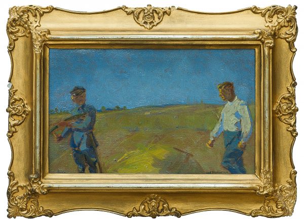 3220 AH autor Ignacy Pinkas, Legioniści Nad Styrem, 1916, olej tektura, 20x32, fot. MSz