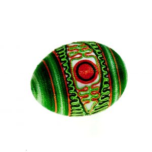 3264 Etnografia - Pisanka Trebiszowska, z ornamentami wykonanymi z moliny, Anna Strelcowa, Trebiszów, 2018 r., wys. 6 cm, szer. 4,5 -min