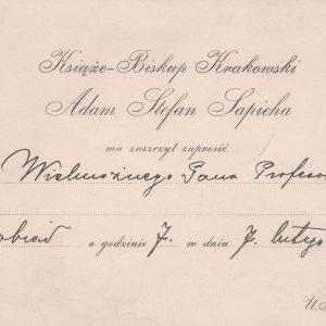 327 AHSiD – Zaproszenie dla Józefa Wiśniowskiego od biskupa Adama Stefana Sapiehy