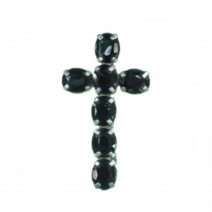3379 AH biżuteria patriotyczna, krzyżyk z czarnego szkła złożony z 7 elementów oprawiony w srebro. XIX w.