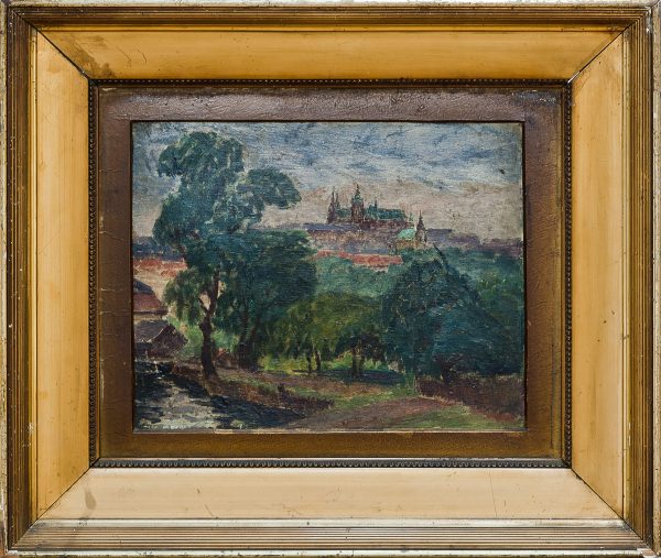3505 AH autor Ignacy Pinkas, Widok na Hradczany, 1925, olej tektura, 22x27, fot. MSz