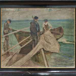 3543 AH autor Ignacy Pinkas, Rybacy Jastarnia, 1933, olej tektura, 50x60, fot. MSz