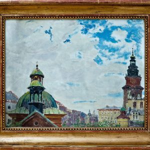 3702 AH autor Ignacy Pinkas, Ratusz w Krakowie Motyw z Krakowa, lata 20-te, olej dykta, 40x50, fot. MSz