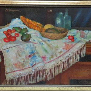 3914 AH, autor Stanisław Szczepański, Martwa natura z jarzynami, 1924, olej na tekturze, 53x78