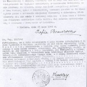 4070 AHSiD – Oświadczenie Zofii Romer o ratowaniu przez Zbigniewa Paczosę Żydów w Kołaczycach, 1948 r. - obrazek 2
