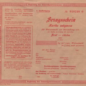 4316 AHSiD – Okupacyjna karta nabywcza na mąkę pszenną. lata 40- te XX w.