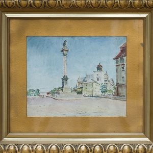 5172 AH autor Ignacy Pinkas, Widok na Kolumnę Zygmunta w Warszawie, 1928, olej tektura, 21,5x26,5, fot. MSz