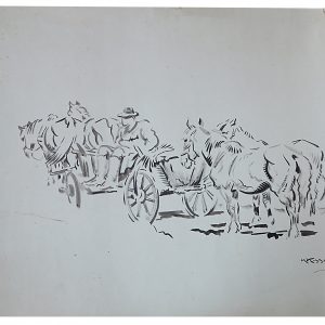 5416 AH autor Karol Kossak, W drodze na targ, rysunek ołówkiem, 20x30 cm.