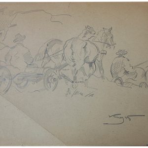 5419 AH autor Karol Kossak, Do lasu, rysunek węglem, 1945 r. 20x30 cm.