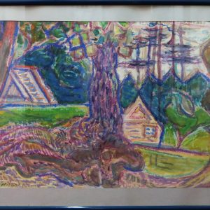 5480 AH, Jan Wodyński, Leśniczówka, 58x72 cm., tech.mieszana.