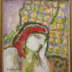 5488 AH, Jan Wodyński, Zatroskana, 64 x 55 cm. w ramie, olej na dykcie