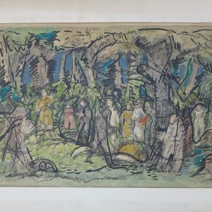 5640 AH Jan Wodyński, Szkic do kompozycji, 1925, tusz, akwarela, 41 x 66 cm.
