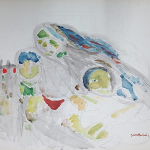 5662 AH Jan Wodyński, Wojna, 1965 r., tusz, akwarele, 70 x 100 cm