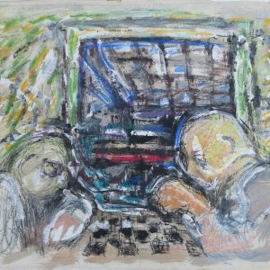 5720 AH Jan Wodyński, Szachiści, 1965 r., tempera, pastel, 54 x 78,5 cm.