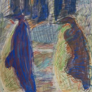 5727 AH Jan Wodyński, Pingwiny, pastele, 50 x 37,5 cm.