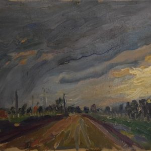 6182 AH, autor Jerzy Adam Brandhuber, Droga oświęcimska, olej na dykcie, 20 x 25 cm