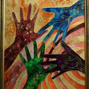 6421 AH, autor Ludmila Bujdosova, Ręce, malowane na szkle, 48 x 40 cm