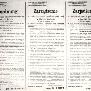 674 AHSiD – Zarządzenie o czasie zakazanym i godzinie policyjnej w okręgu jasielskim, 1942 r.