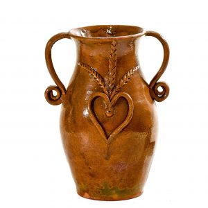 827 Etnografia - Flakon, wyrób garncarski, Marian Biernacki, Kłodawa, 1969 r., wys. 21,7 cm, śr. dna - 8,8 cm, śr. wylewu - 10,3 cm.