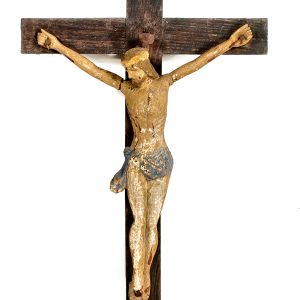 991 Etnografia - Jezus ukrzyżowany, eksponat jest częścią drewnianej kapliczki, Brzostek, I połowa XIX w.,