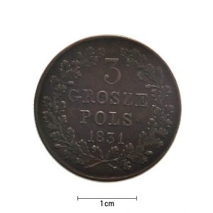 0833 zbiory numizmatyczne st. kadyiego; królestwo polskie (1831); 3 grosze – rewers