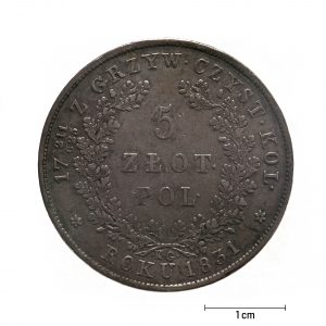 0836 zbiory numizmatyczne st. kadyiego; królestwo polskie (1831); 5 złotych – rewers