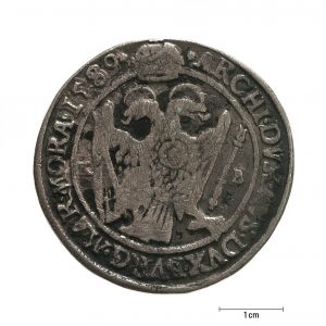 0907 zbiory numizmatyczne st. kadyiego; rudolf ii cesarz austriacki (1589); talar węgierski- rewers