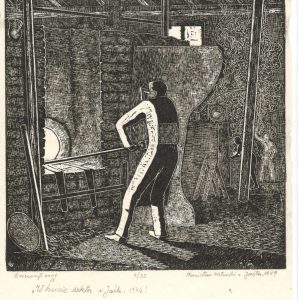 172 A-H, Stanisław Witowski z Jasła, W hucie szkła w Jaśle, drzeworyt