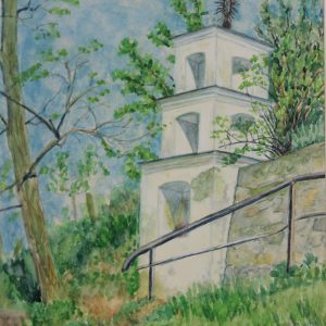 4521 A-H, Stanisław Witowski z Jasła, Kapliczka latarnia z 1664 r. w Gorlicach, 1957, akwarele, 38 x 27,5 cm