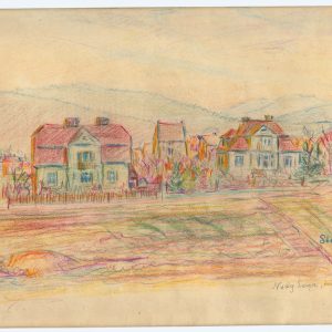 4570 A-H, Stanisław Witowski z Jasła, Nowy Sącz, widok z okna, 1941, kredki, 21 x 29,5 cm