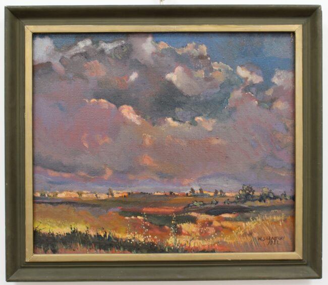 939 A-H, Wojciech Sarnecki, Pejzaż z Okolic Jasła, 1982, olej na płótnie, 38,5 x 45,5 cm, fot. BC